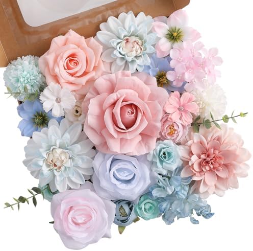 Floweroyal Artificial Flowers Fake Rose Flowers Dahlia with Stems for DIY Wedding Bridal Bouquets, Baby Shower, Floral Arrangement, Table Centerpieces, Home Decorations