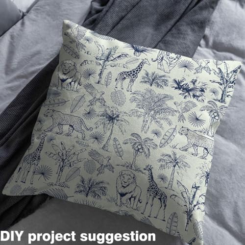 Castle Fairy Giraffe Lion Fabric by The Yard Africa Tiger Leopard Wildlife Soft Polyester No Stretch Tropical Palm Tree Decorative Fabric for Sewing Lovers,5 Yard,180" Lx59 W Grey-Blue