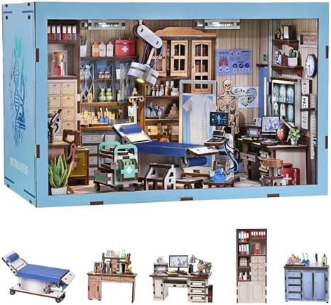 fifijoy Book Nook Kit - DIY Miniature House Doctors Clinic Dollhouse Kit for Adults, Book Nook Tiny House Bookshelf Decor Creative 3D Wooden Puzzle, Gifts for Family, Friends (Doctor's Office)