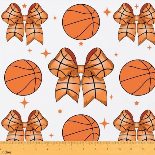Basketball Bow Upholstery Fabric for Chairs | Modern Ball Print Bowknot Outdoor Fabric by The Yard 181"x63", Sports Ball Game Geometric Bow Tie Landscape Fabric