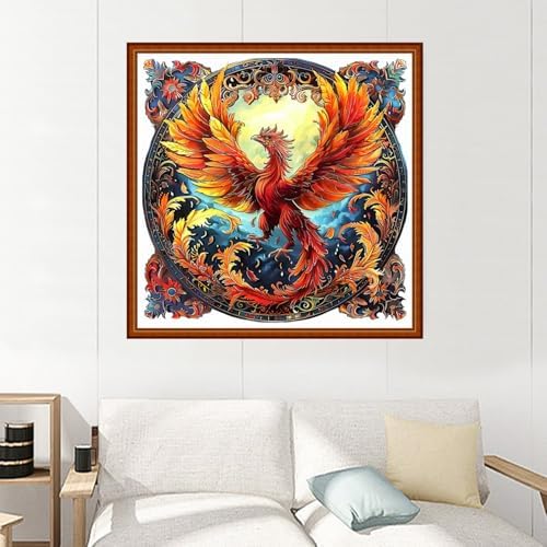 Joyhoor Stamped Cross Stitch Kits for Beginners Needlepoint Kits for Adults Embroidery Kits 11CT Counted Cross Stitch Kits Printed Embroidery Pattern-Phoenix Wreath 18x18 inchs