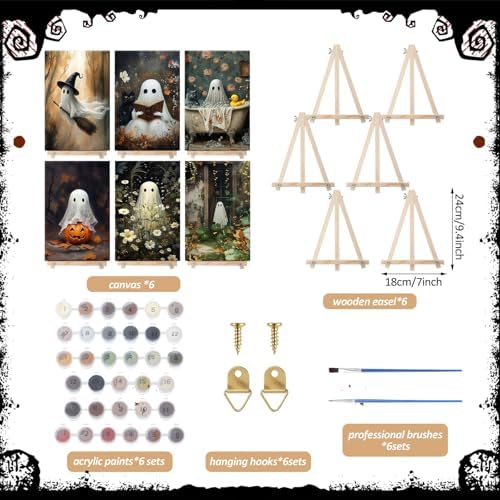 YooNotee 6 Pack Halloween Paint by Numbers with Easels Brushes, Ghost