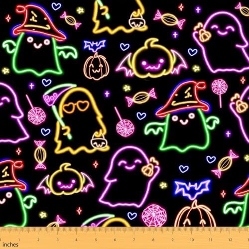 Halloween Ghost Decorations Kawaii Upholstery Fabric Rainbow Neon Lights Design Pumpkin Lantern Outdoor Fabric by The Yard 362"x63", Gothic Halloween Bats Cartoon Watercolor Candy Waterproof Fabric