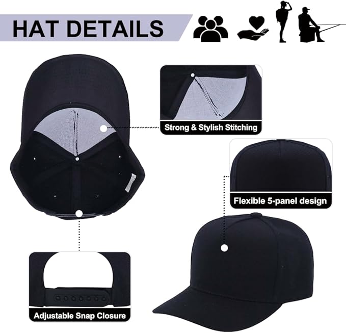 ZH 12 PC 5 Panel Baseball caps, Bulk Baseball caps, Customizable DIY Design, Wholesale Caps, One-Size-Fits-All