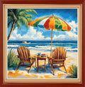 Joyhoor Stamped Cross Stitch Kits for Beginners Needlepoint Kits for Adults Embroidery Kits 11CT Counted Cross Stitch Kits Printed Embroidery Pattern-Seaside Beach 18x18 inch
