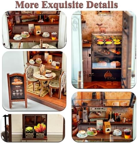 3D Wooden Coffee Shop Book Nook Kit - DIY Miniature Model with LED Lights, 143 Precision-Cut Pieces for Adults & Teens (1:24 Scale, Stress Relief Craft Gift)