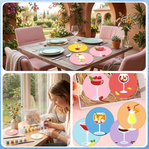 8 Pack Drinks Paint by Numbers Kits Coasters with Holder Cork Pads
