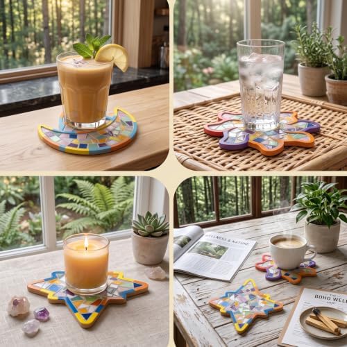 luperasol 6 Sets Coasters DIY Mosaic Tiles, Mixed Color, Boho Styles