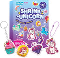 Yrinfay 89PC DIY Unicorn Shrinking Plastic Art Kit - 46 Pre-Cut Shapes, 12 Markers & Accessories - Make Charms, Keychains & Tags - No-Mess Craft for Kids - Birthday Gift with Shrinking Plastic Sheets