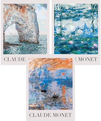GOUOYANA 3 Pack Monet Paint By Numbers Kit for Adults-Frameless 12x16 Inch