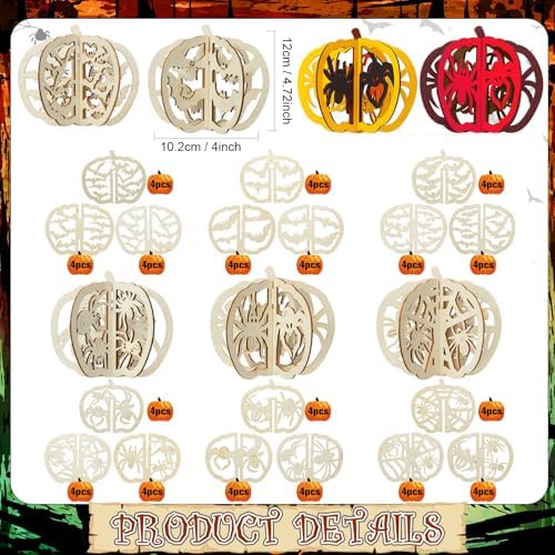Yalikop 72 Pcs Halloween Kids Wood Crafts, 4.7 x 4 in, Bats and Spiders