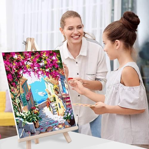 MIRCVSH Landscape Paint by Numbers for Adults with Framed Canvas-with Wooden Easel,Paint by Number on Canvas,DIY Acrylic Oil Painting Kits with Brushes Nice Gift Box for Home Wall Decor(12x16 Inch)