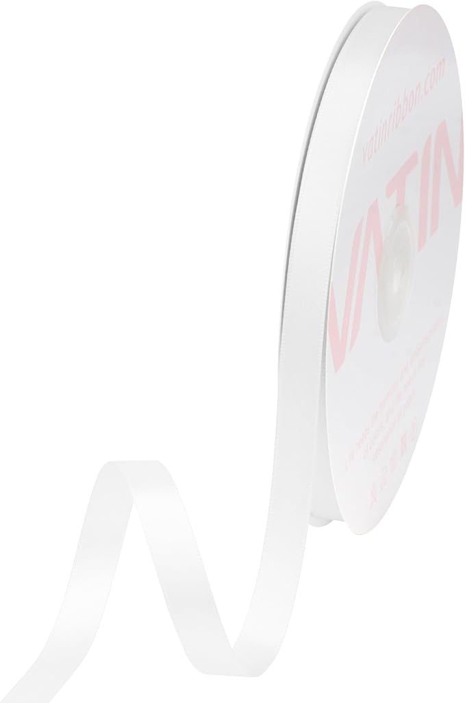 VATIN 3/8 inches Double Faced White Polyester Satin Ribbon by VATIN