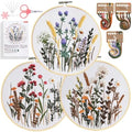 Santune 3 Pack Embroidery Kit for Beginners, Needlepoint Cross Stitch Kits for Adults,Needle Point Sets with Stamped Wild Flower Pattern Stitch Video Tutorial