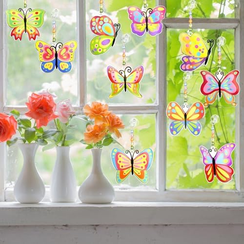 Dunzoom 30 Set Butterfly Suncatchers Kit Spring Summer DIY Window Suncatchers Craft Make Your Own Butterfly Suncatchers Ornaments Painting Craft Kits for Party Painting Activity Decoration