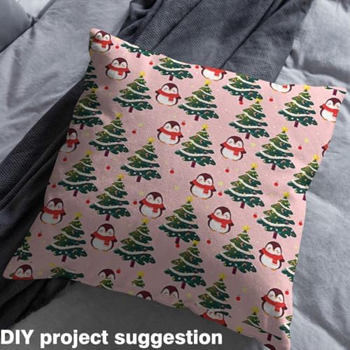 JEJELOIU Merry Christmas Fabric by The Yard Cartoon Penguin Upholstery Fabric Xmas Funny Animal Printed Waterproof Indoor Outdoor Decor for DIY Sewing Craft Projects 3 Yards