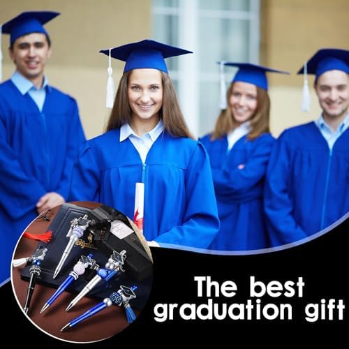 Jutom 12 Pcs Graduation Beadable Pens with 50 Pcs Focal Beads 12 Tassels 12 Cap Pendants DIY Making Kit for Office Gift
