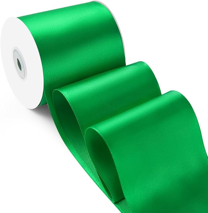 3 Inch 25 Yard Wide Satin Ribbon Green, Solid Fabric Large Ribbon Roll by HimBen
