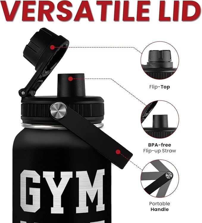 Gym Insulated Engraved Stainless Steel Water Bottle 32oz, Vacuum Chug Lid Travel Tumbler For Men Friends Dad Gymer Trainer, Gym Mode on, Birthday Christmas Father's Day