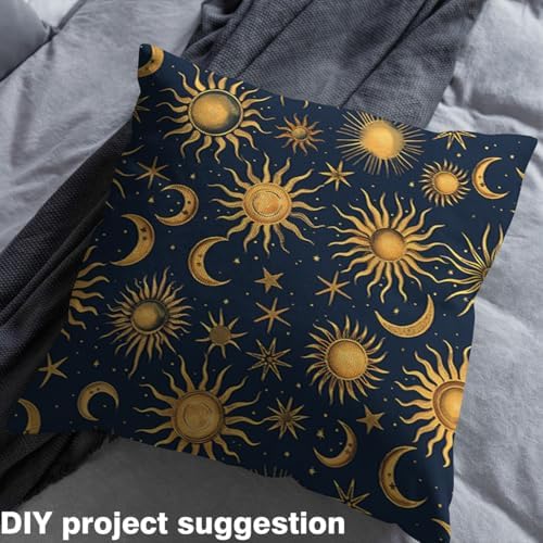 Sun Moon Fabric by The Yard,Starry Galaxy Moon Sky Soft Polyester No Stretch Fabric,Boho Exotic Decorative Fabrics,Navy Gold Crafts & Sewing Supplies,3 Yards,108" L x 59" W