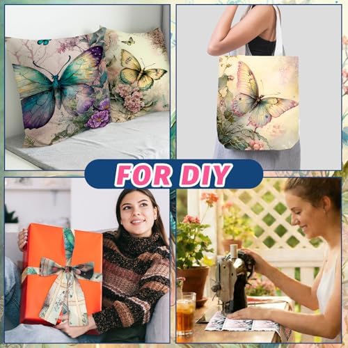 10 Pcs 18x22 Inch Vintage Butterfly Quilting Fabric Square Retro Spring Floral Butterfly Quilted Fabric Bundle Watercolor Precut Printed Sewing Material Patchwork Supplies for Holiday DIY Sewing Craft