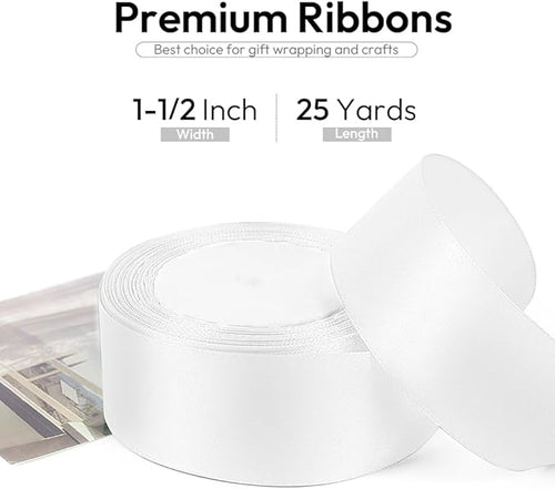 1-1/2 Inch 25 Yards Satin Ribbon White, Solid Color Fabric Ribbon - Image 2