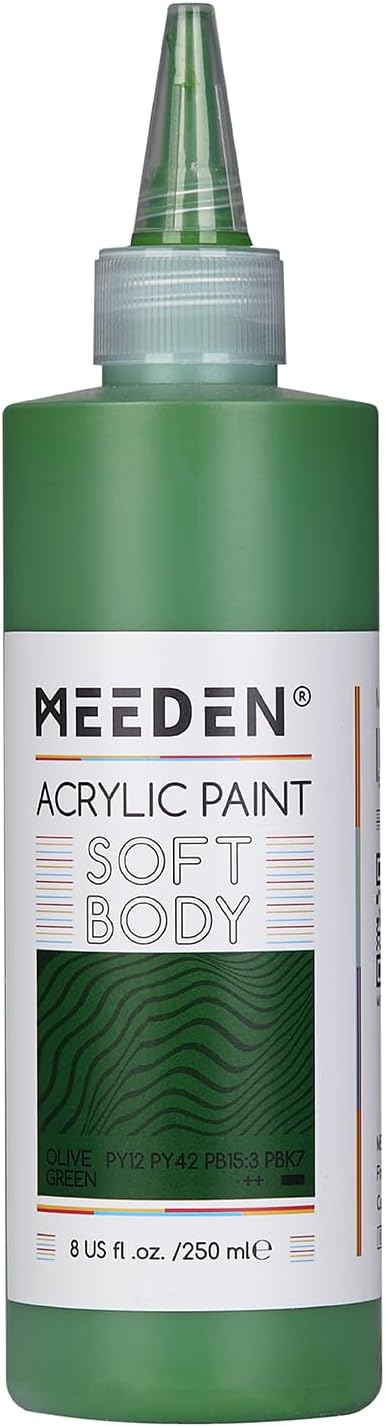 MEEDEN Olive Green Acrylic Paint: Matte Finish 250ml/8.45oz Soft Body Bulk by MEEDEN