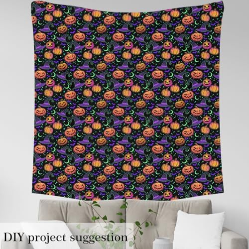 Halloween Fabric by The Yard Cartoon Gradient Hippie Pumpkin Decor Sewing Supplies Neon Light Glitter Stars Moon Cute Bat Fabric for DIY Soft Polyester No Stretch 3 Yards,108" Lx59 W