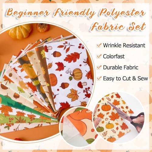 Irenare 24 Pcs Fall Fabric Bundles, 18 x 22 Inch Fat Quarters, Thanksgiving