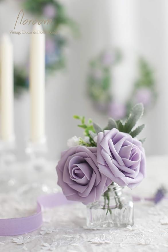 Floroom Artificial Flowers 25pcs Real Looking Lilac Foam Fake Roses - Image 7