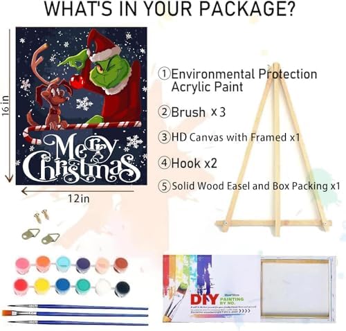 Christmas Paint by Numbers for Adults with Framed Canvas-with Wooden Easel,Paint by Numbers Kits Framed Canvas,DIY Acrylic Oil Painting Kits with Brushes Nice Gift Box for Home Wall Decor(12x16 Inch)