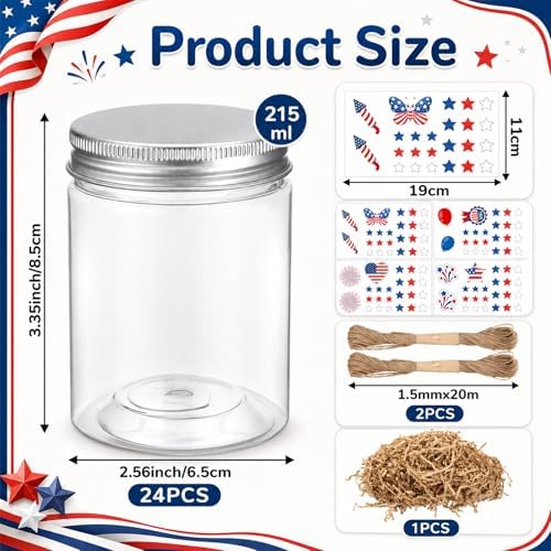 24 Sets 4th of July DIY Craft Kits Patriotic Plastic Mason Jar Making Craft Gifts Bulk American Flag Table Centerpieces 250th Independence Day Decoration for Anniversary Classroom Activities