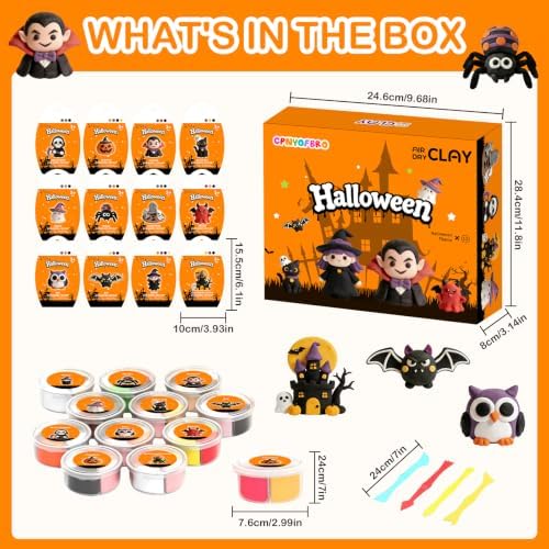 Air Dry Clay Kit - 12 Halloween Modeling Clay for Kids, Complete DIY Clay Craft Set with Sculpting Tools & Step-by-Step Tutorials, Ultra Soft & Non-Sticky Clay, Gift Ideas for Halloween