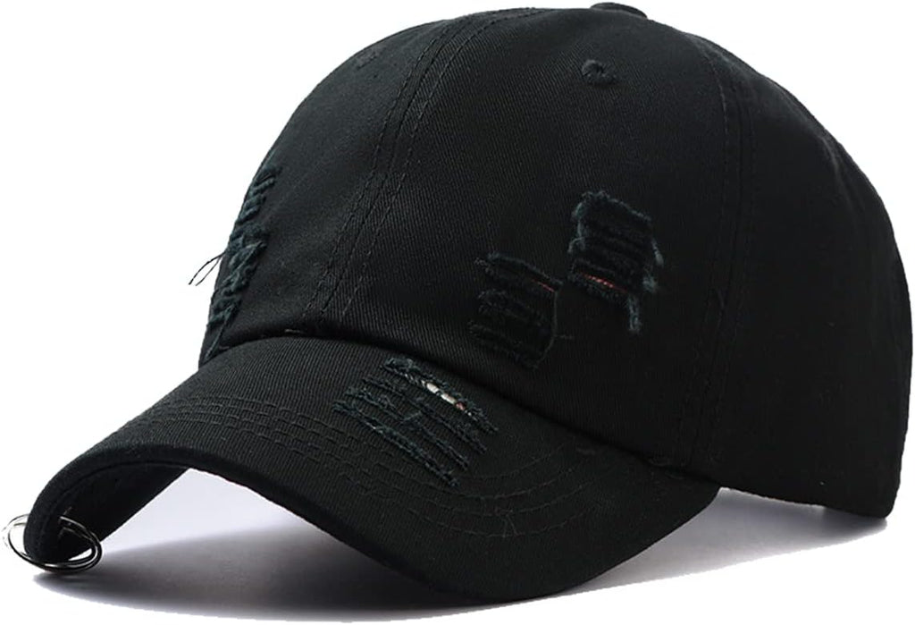 Unisex Ripped Distressed Denim Ring Baseball Cap Hip Hop Vintage Dad Hat Adjustable