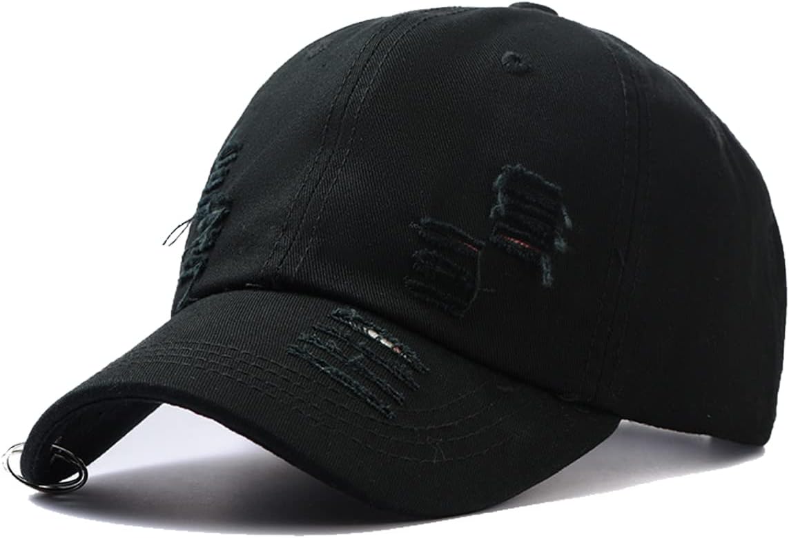 Unisex Ripped Distressed Denim Ring Baseball Cap Hip Hop Vintage Dad Hat Adjustable