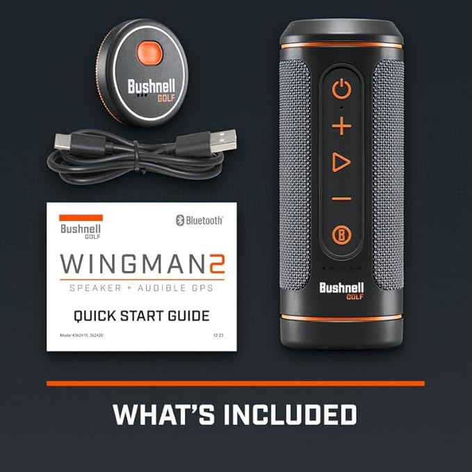 Bushnell Golf Wingman 2 GPS Bluetooth Speaker | Audible Distances, Magnetic Cart Mount, Custom Sound Bites, TWS Pairing & USB-C Charging