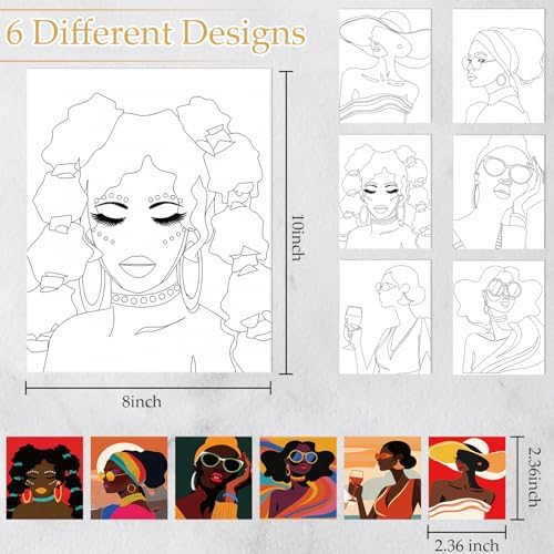 Dinifee 6 Pack Pre Drawn Canvas for Painting Pre Printed Canvas Kit 8 x 10 Inch Stretched Cotton Paint and Sip Set for Adults Couple Party Graduation Summer Date Night(Artistic Women)