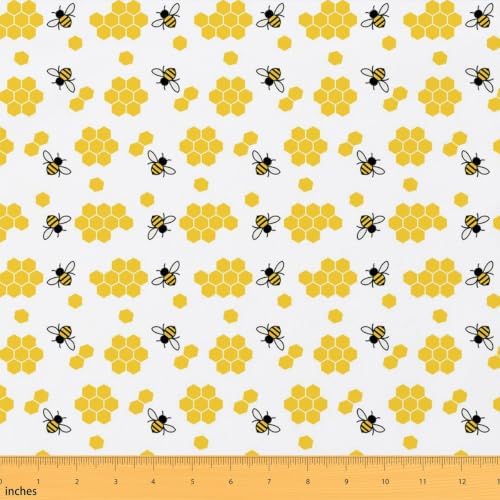 Bee Upholstery Fabric for Chairs Cute Honeybee Honey Beehive Outdoor Fabric by The Yard 72"x63", Hexagon Honeycomb Beetles Waterproof Fabric