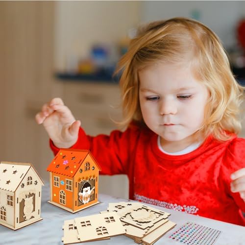 Fennoral 14 Pack Wooden Fall House Craft for Kids Make You Own Fall Animals House DIY Paint Fall Art and Craft for Autumn Art Projiect Thanksgiving Party Decoration