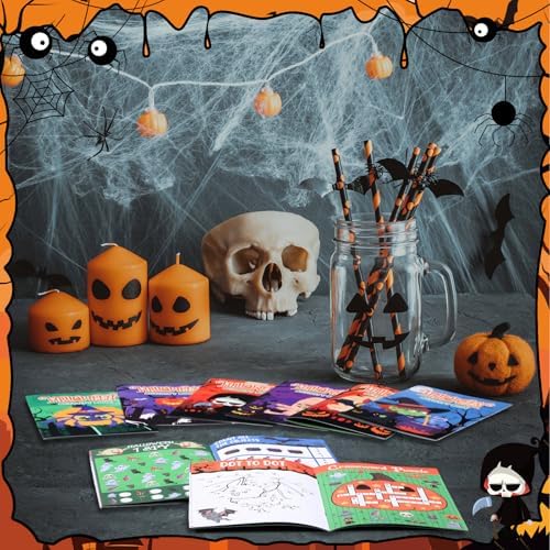 Kosiz 24 Pcs Halloween Activity Books for Kids, Mini Coloring Game Set