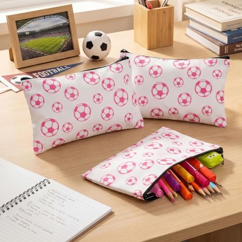 Eccliy 20 Pcs Soccer Makeup Bag Cosmetic Bag Canvas Gifts Sport Soccer Themed Accessories for Girls Toiletry Pouch with Zipper for Women Party Shopping Home Travel, 8 x 5 Inch