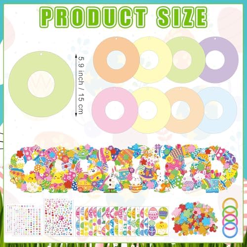 Hollowfly 48 Sets Easter Wreath Craft Kits, 8 Paper Designs with Stickers