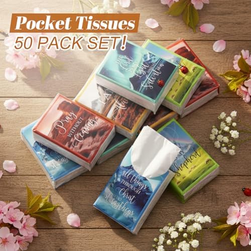 Outus 50 Pack Christian Travel Size Pocket Tissues, Bible Verse Gifts