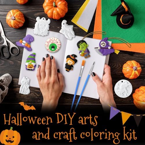 Seenelling 24 Sets DIY Painting Kits Paint Your Own Ceramics Monsters Ghost Unpainted Plaster Statues Arts and Crafts with Brush, Lanyard for Classroom Kid DIY Paint Craft Kit(Classic)