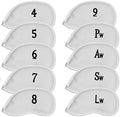 All Teed Up Premium Magnetic Leather Iron and Wedge Golf Club Head Covers | Set of 10 | Fits Most Clubs | Embroidered Club Label on Both Sides of Club Head Cover