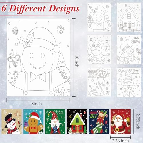 Dinifee 6 Pack Pre Drawn Canvas for Painting Pre Printed Canvas Kit 8 x 10 Inch Stretched Cotton Paint and Sip Set for Adults Couple Party Graduation Summer Date Night(Santa Blessing)