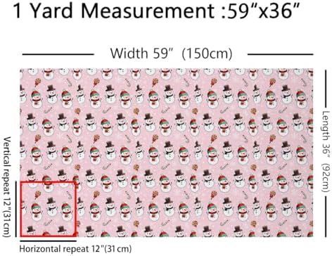 JEJELOIU Kawaii Xmas Snowman Fabric by The Yard Merry Christmas Upholstery Fabric for Sewing Crafting Snowflake Waterproof Indoor Outdoor Decor for Home DIY Projects 3 Yards