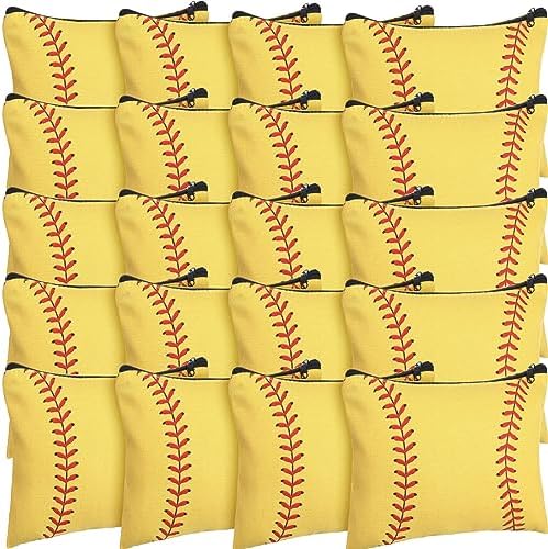 Eccliy 20 Pcs Softball Makeup Bags Bulk Sport Team Gifts Softball Cosmetic Bag Accessories for Women Toiletry Zipper Pouch Travel Canvas Gifts Stuff for Team Party Players
