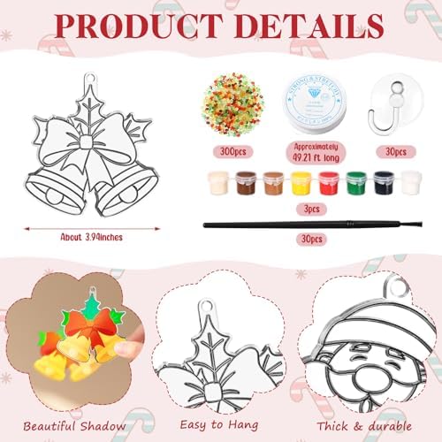Dunzoom 30 Set Christmas Suncatchers Kit Tree Santa Gingerbread Ornaments
