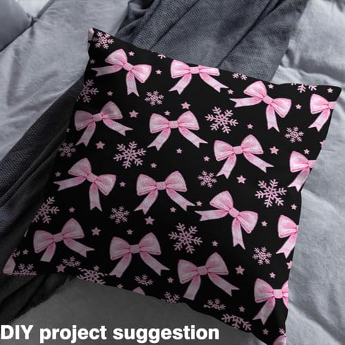 JEJELOIU Xmas Snowflake Fabric by The Yard Cute Bow Upholstery Fabric Merry Christmas Waterproof Indoor Outdoor Decor for DIY Sewing Craft Projects 3 Yards